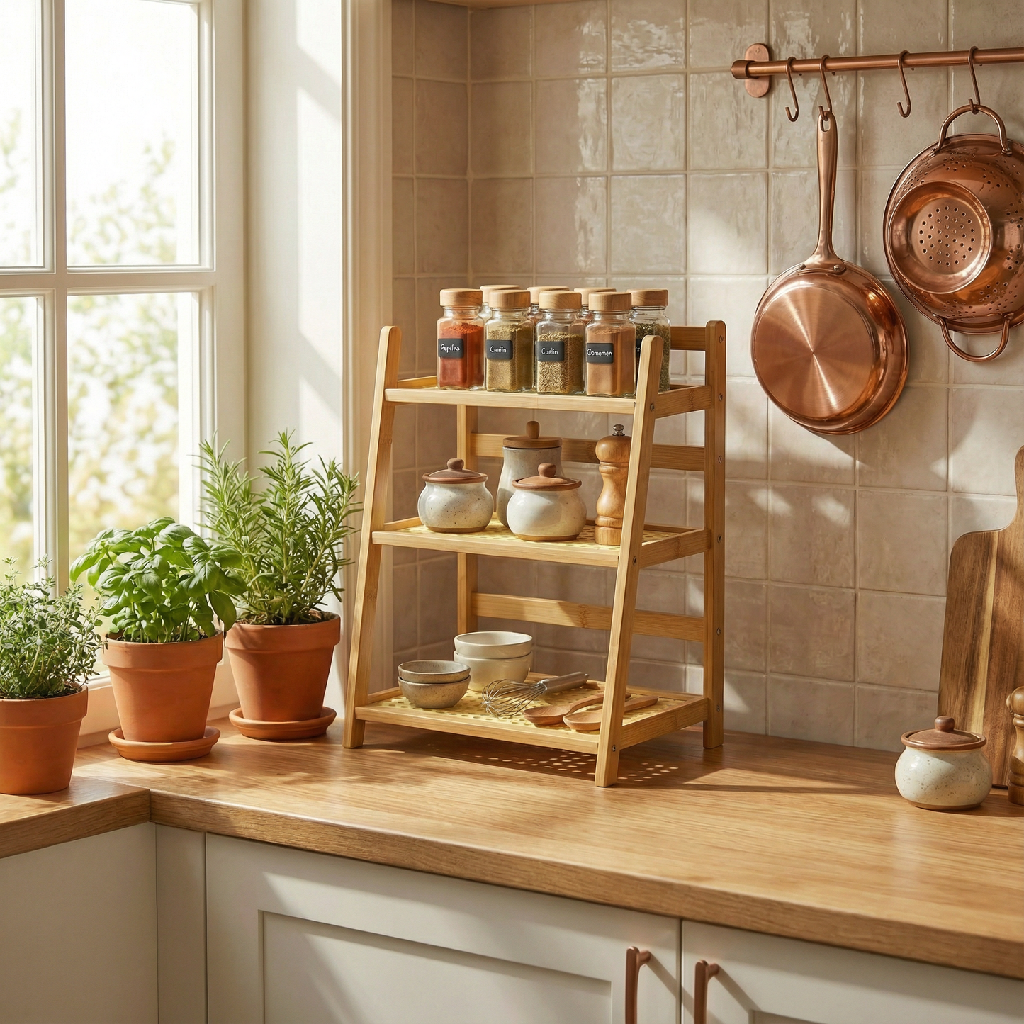 رف توابل بامبو ٣ طوابق