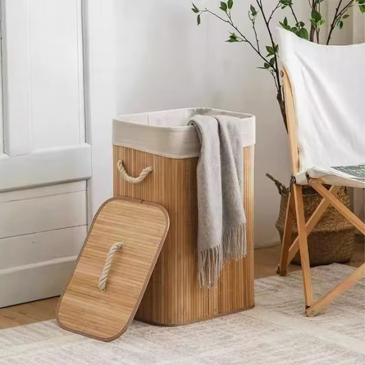 سلة غسيل خشبية مربعة